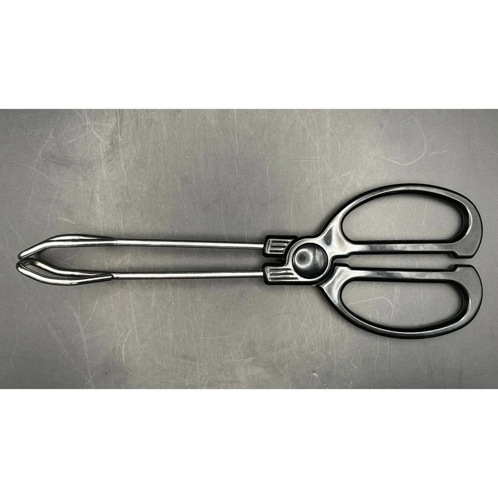 Vtg Black Tongs‎ Kitchen Utensil Scissor Style Serving Plastic Metal 9